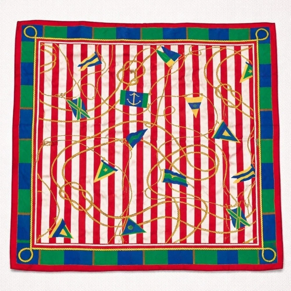 Scarf Set of 2‎ Women'a Multicolor Nautical & Codello Geometric Square Silk